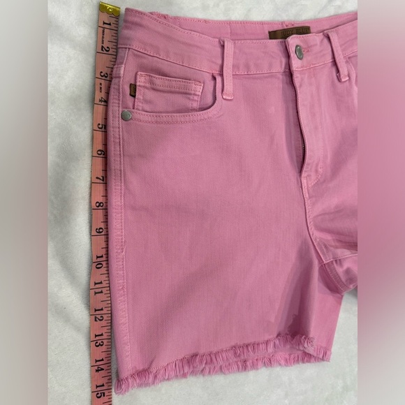 Pink Judy Blue Full Size High Waist Fray Hem Denim Shorts - Picture 7 of 14